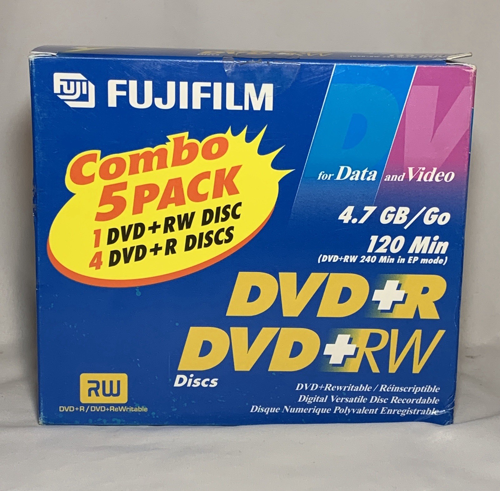 FujiFilm Combo 5 Pack DVD+RW and DVD+R Discs For Data & Video 4.7 GB Rewritable