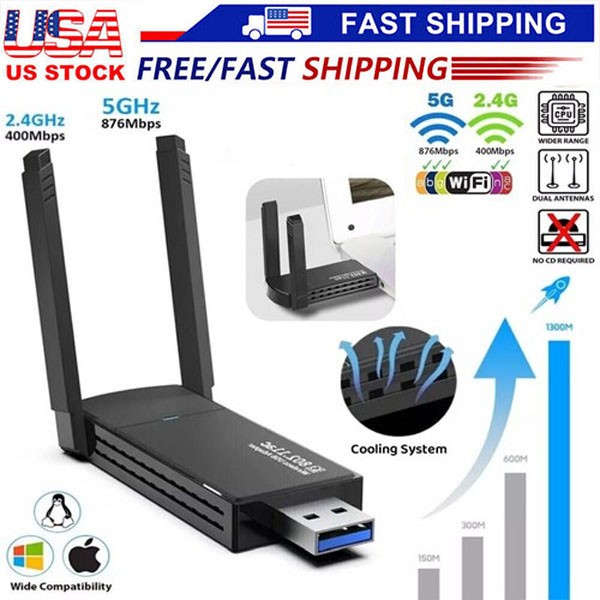 USB 3.0 Wireless WIFI Adapter 1300Mbps Long Range Dongle Dual Band Network lot