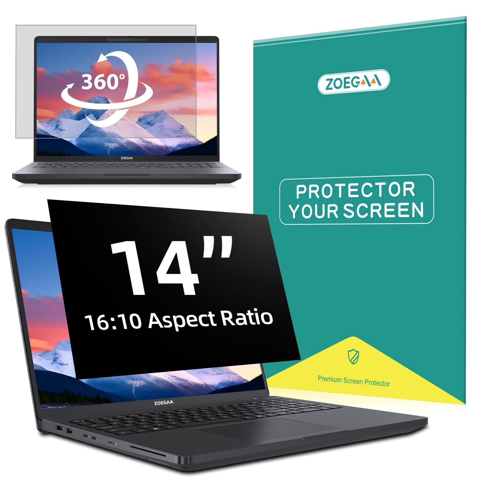 4-way 360° Privacy Screen For 14 Inch 16:10 Laptop That Screen Size is 11.9 i...