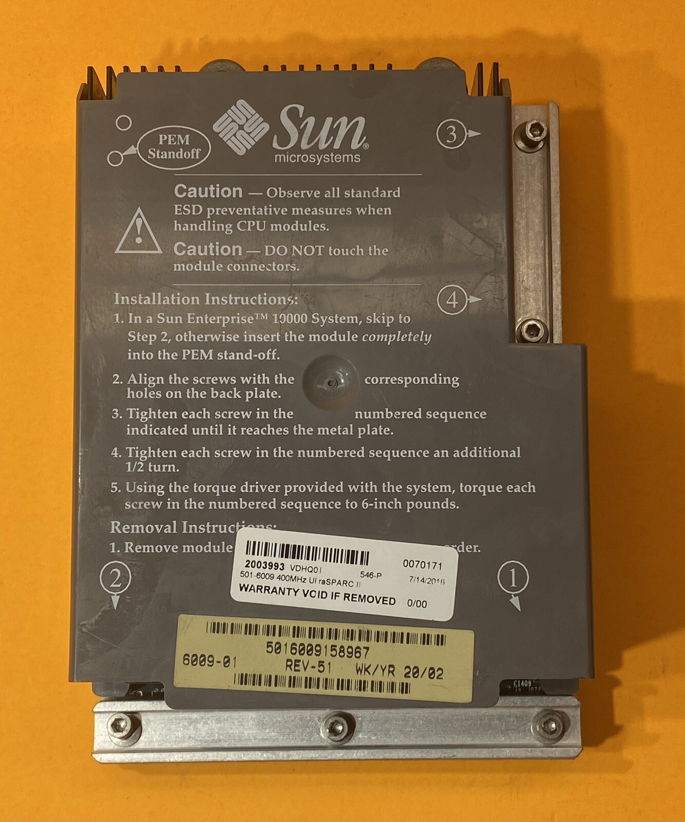 Sun 501-6009 400MHz UltraSPARC II CPU Module X2580A E3000 E4000 E5000 E6000