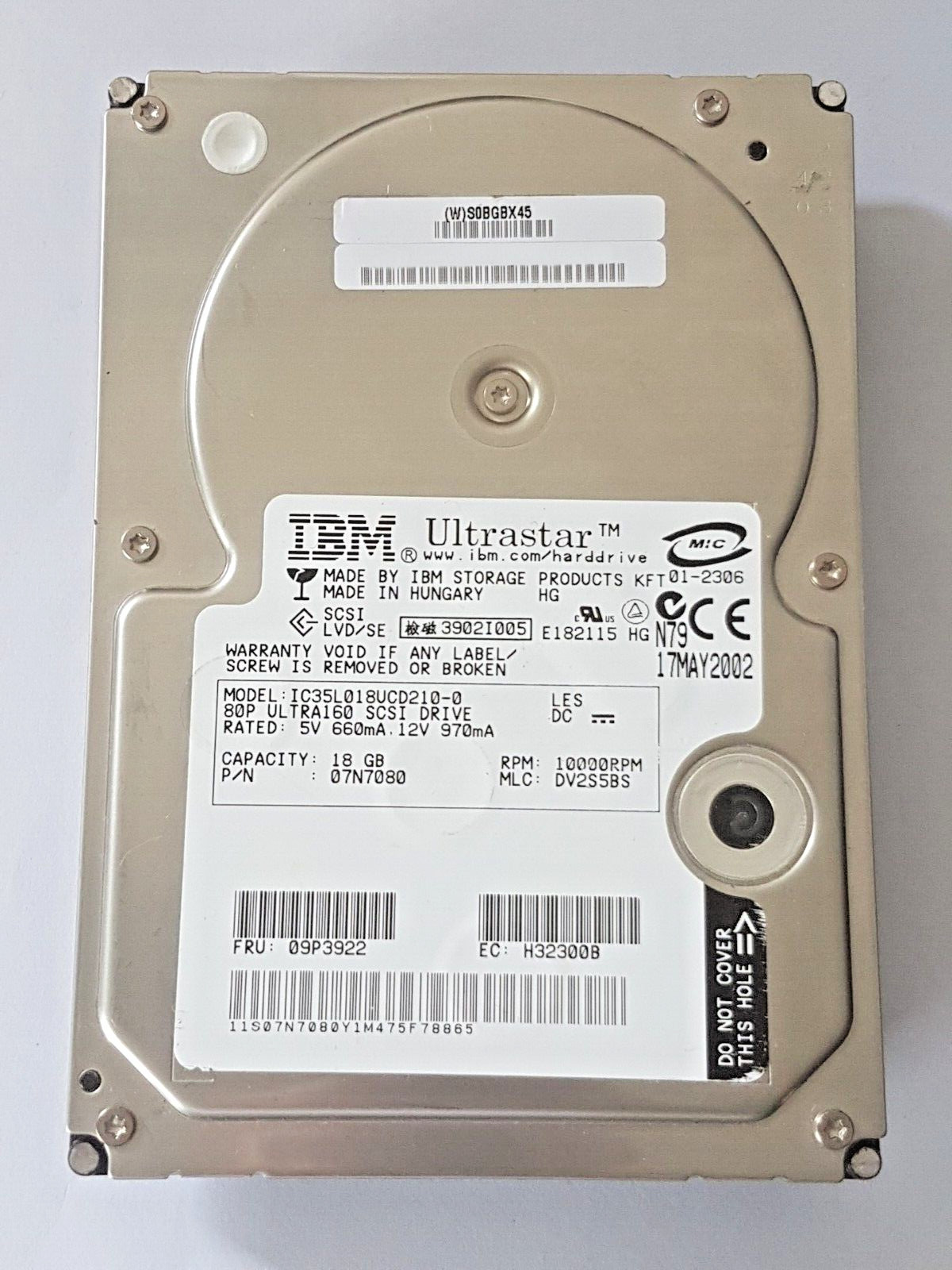 18GB IBM Ultrastar IC35L018UCD210-0 10K RPM Ultra160 SCSI 80pin 3.5" Hard Drive