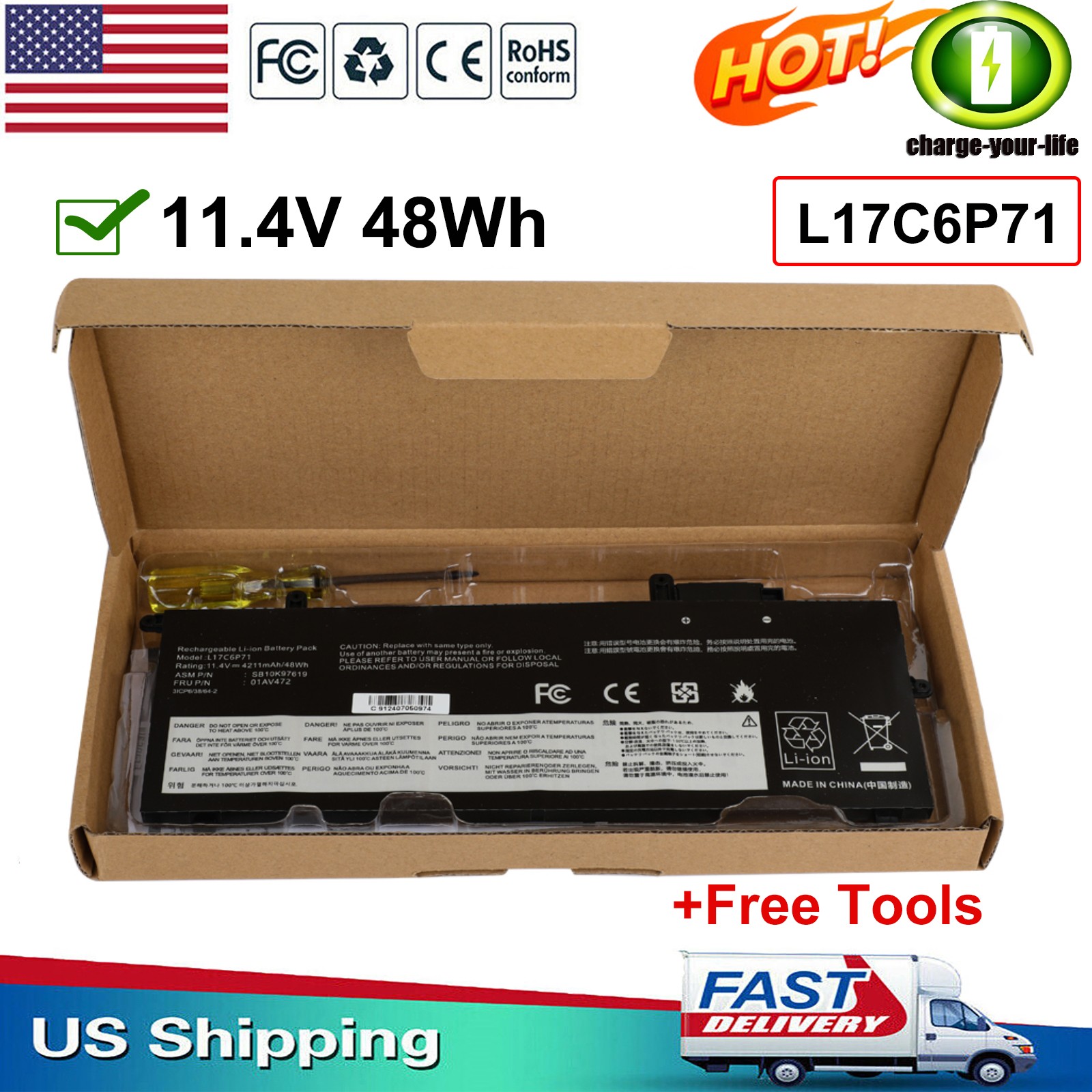 NEW L17L6P71 L17M6P71 L17C6P71 01AV470 Battery For Lenovo ThinkPad X280 A285 US