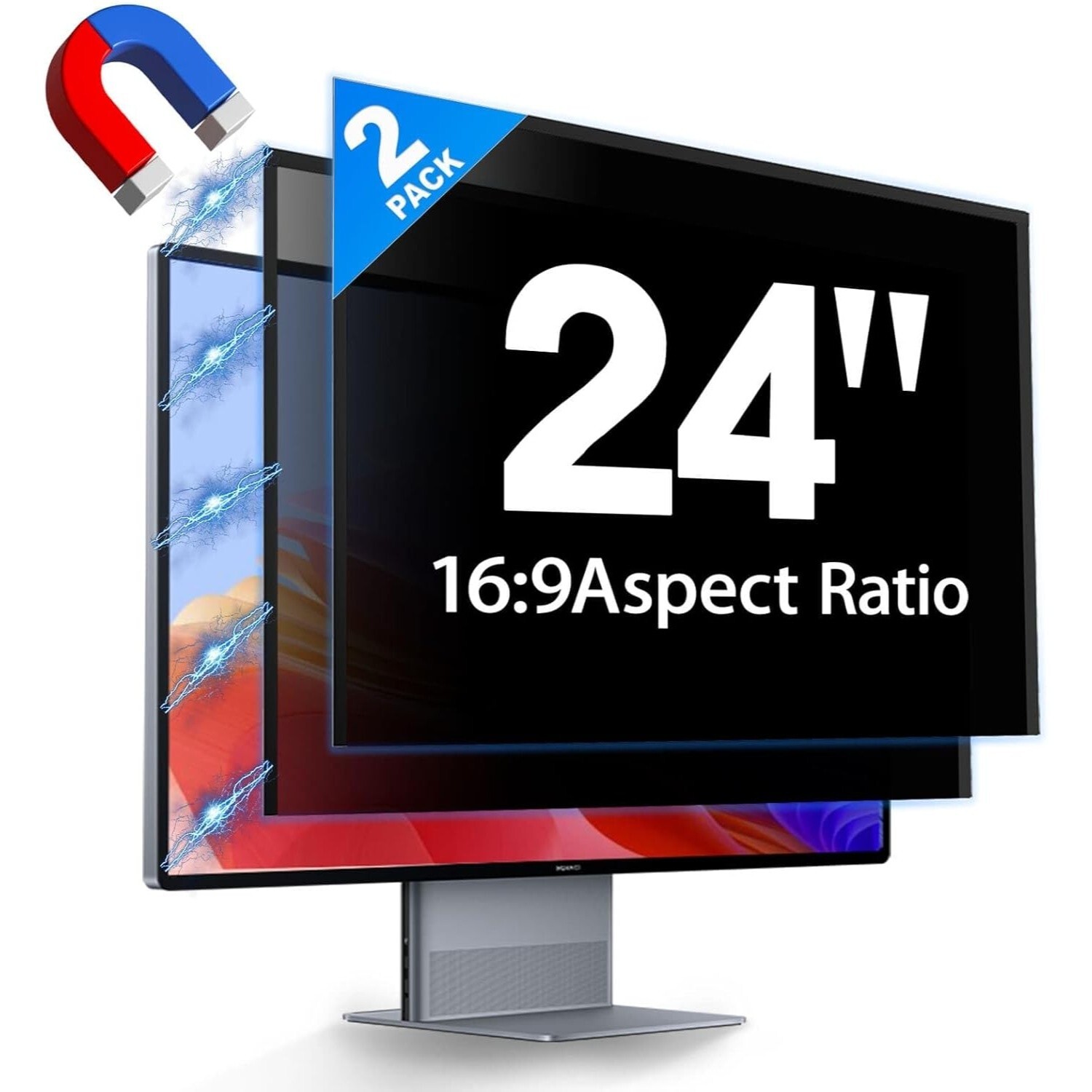 2 Pack Hidden Design Magnetic Computer Privacy Screen 24 inch, Removable Screen