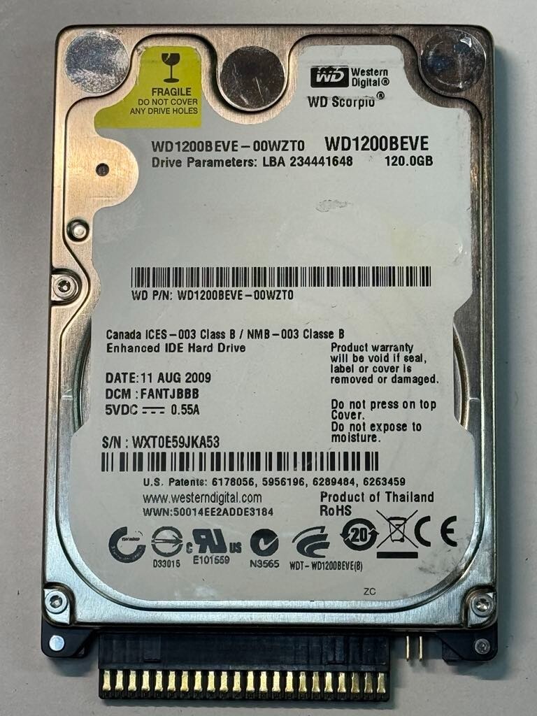 WD WD1200BEVE-00WZT0 120GB 5.4K RPM 8MB Cache 2.5" ATA-100 HDD