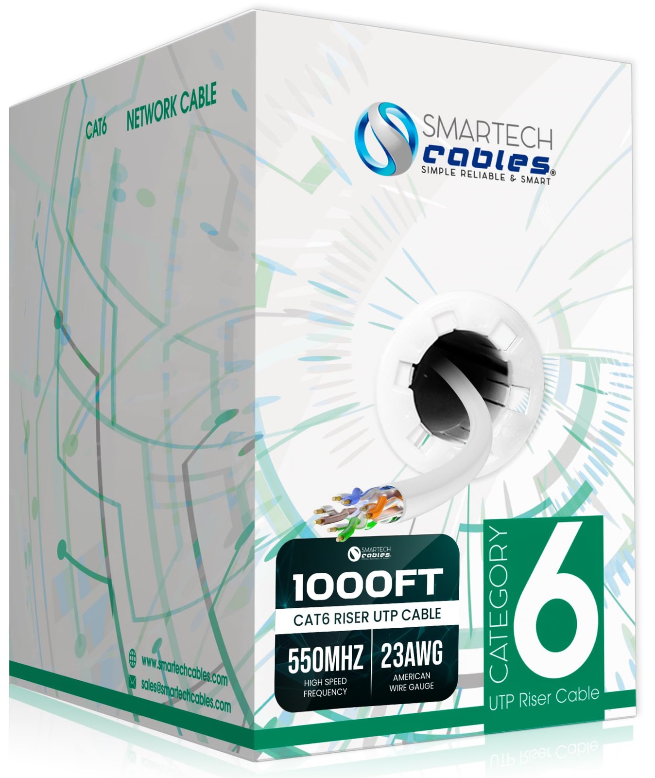 Smartech Cables | Cat 6 Ethernet Cable 1000ft | 23AWG UTP 4-Pairs in-Wall Bul...