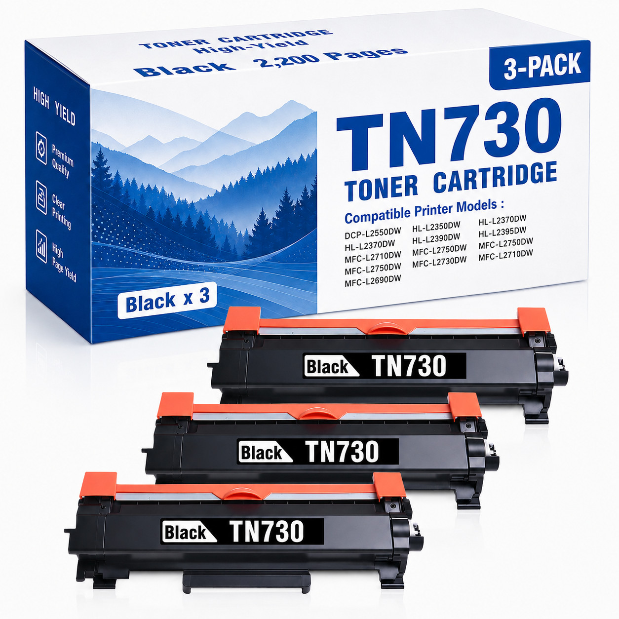 3 Pack TN730 Toner Cartridge  Replacement for MFC-L2690DW HL-L2370DW