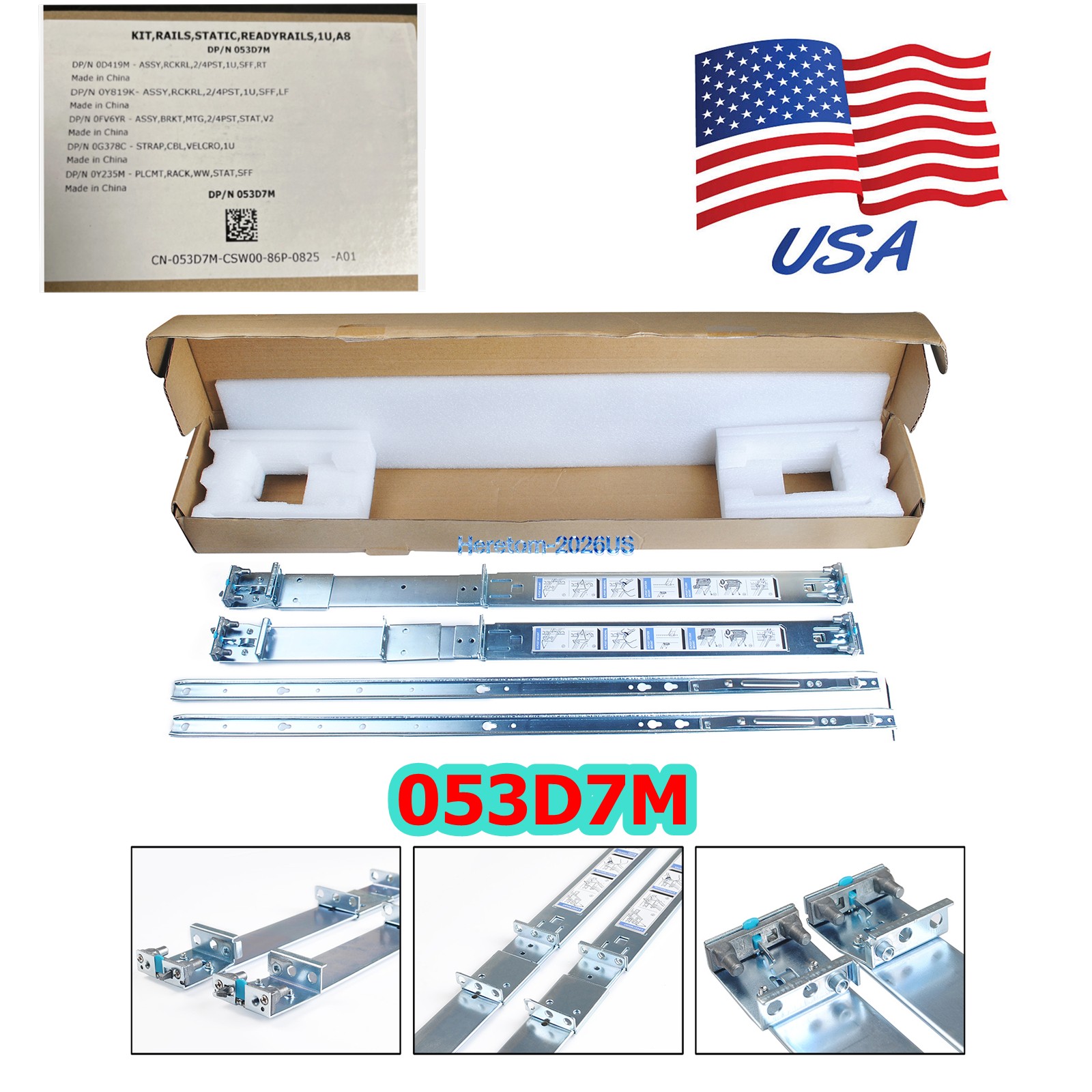 NEW Dell PowerEdge R430 R620 R630 R640 1U Static Ready Rails Kit 053D7M 53D7M US