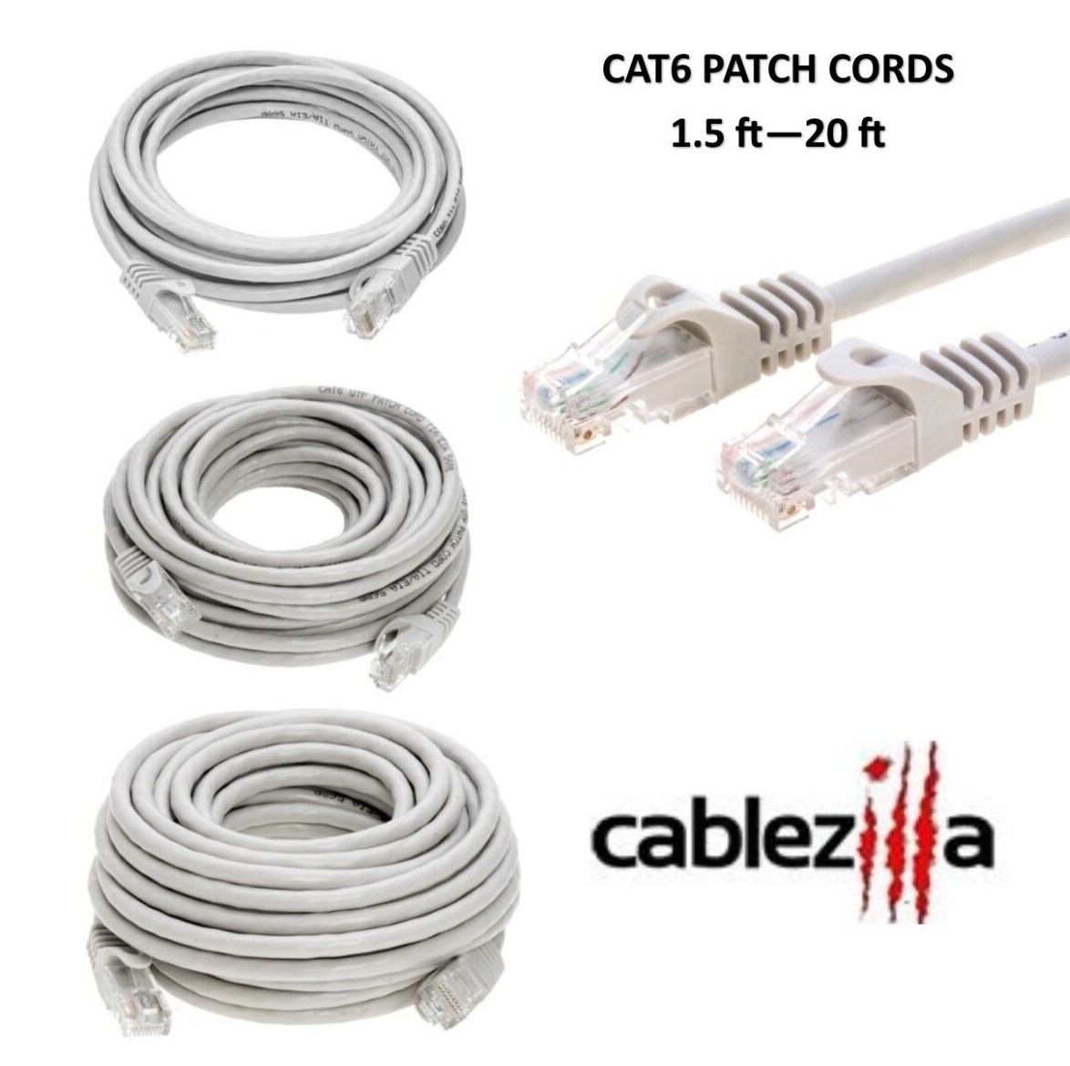 CAT6 Gray Ethernet Patch Cord LAN Network Cable RJ45 1.5FT- 20FT Multi-Pack LOT