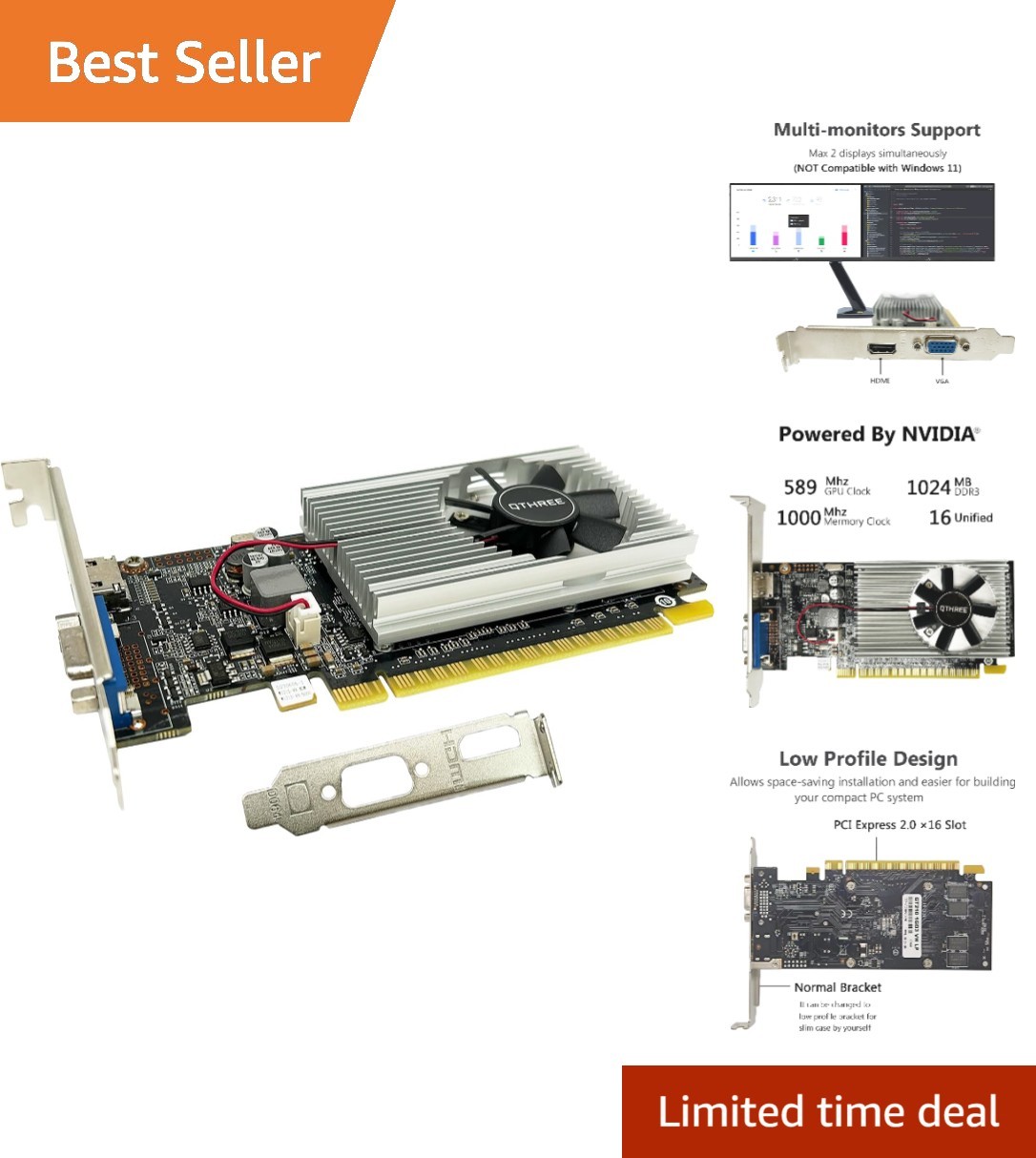 Compact GeForce GT 210 Graphics Card: 1GB DDR3, HDMI, VGA – Perfect for Editing