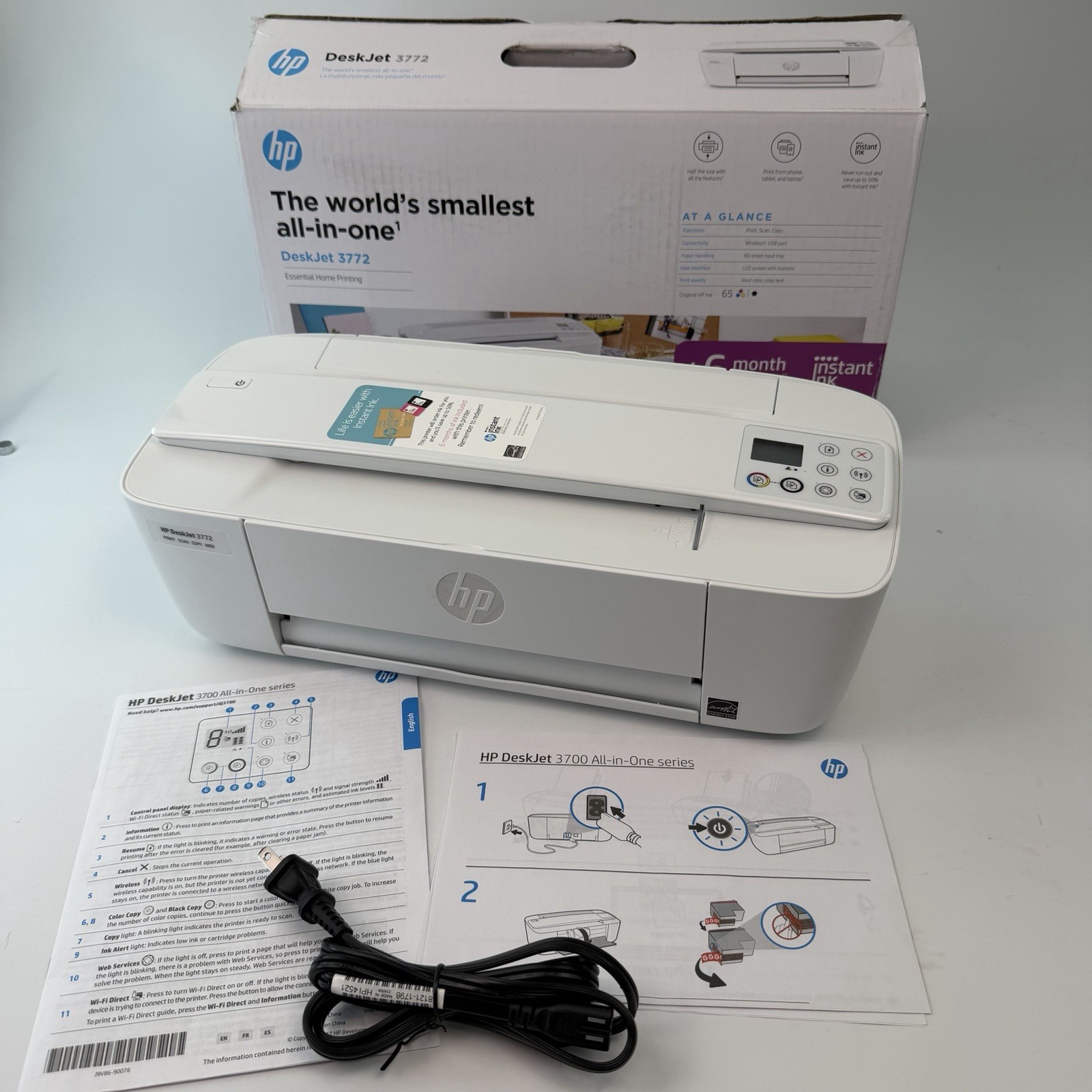 HP World's Smallest All-in-One DeskJet Printer 3772 T8W88A#1H5 w/Ink NOB G004