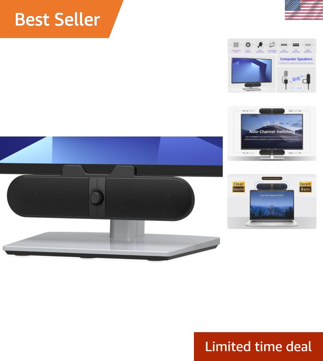 Computer Speakers for Desktop PC, Monitor Speakers with Easy Volume Knob, Sturdy