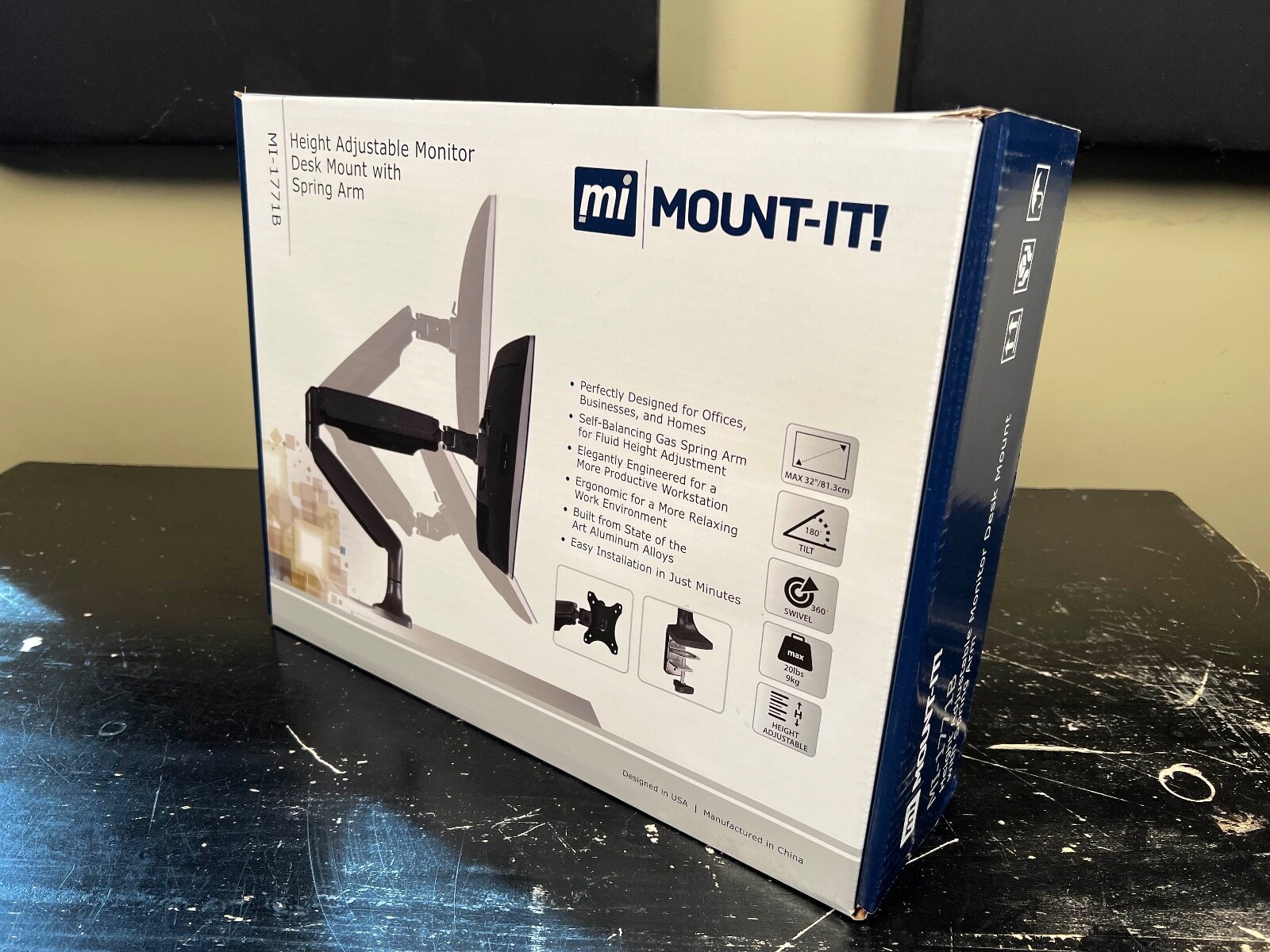 MI-1771B Mount-It Height adjustable Monitor Desk Mount with Spring Arm