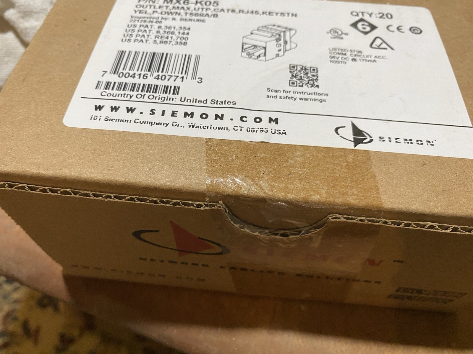20-Pack Siemon MX6-K05 MAX Cat6 RJ45 Keystone Jacks Yellow NEW T568A/B
