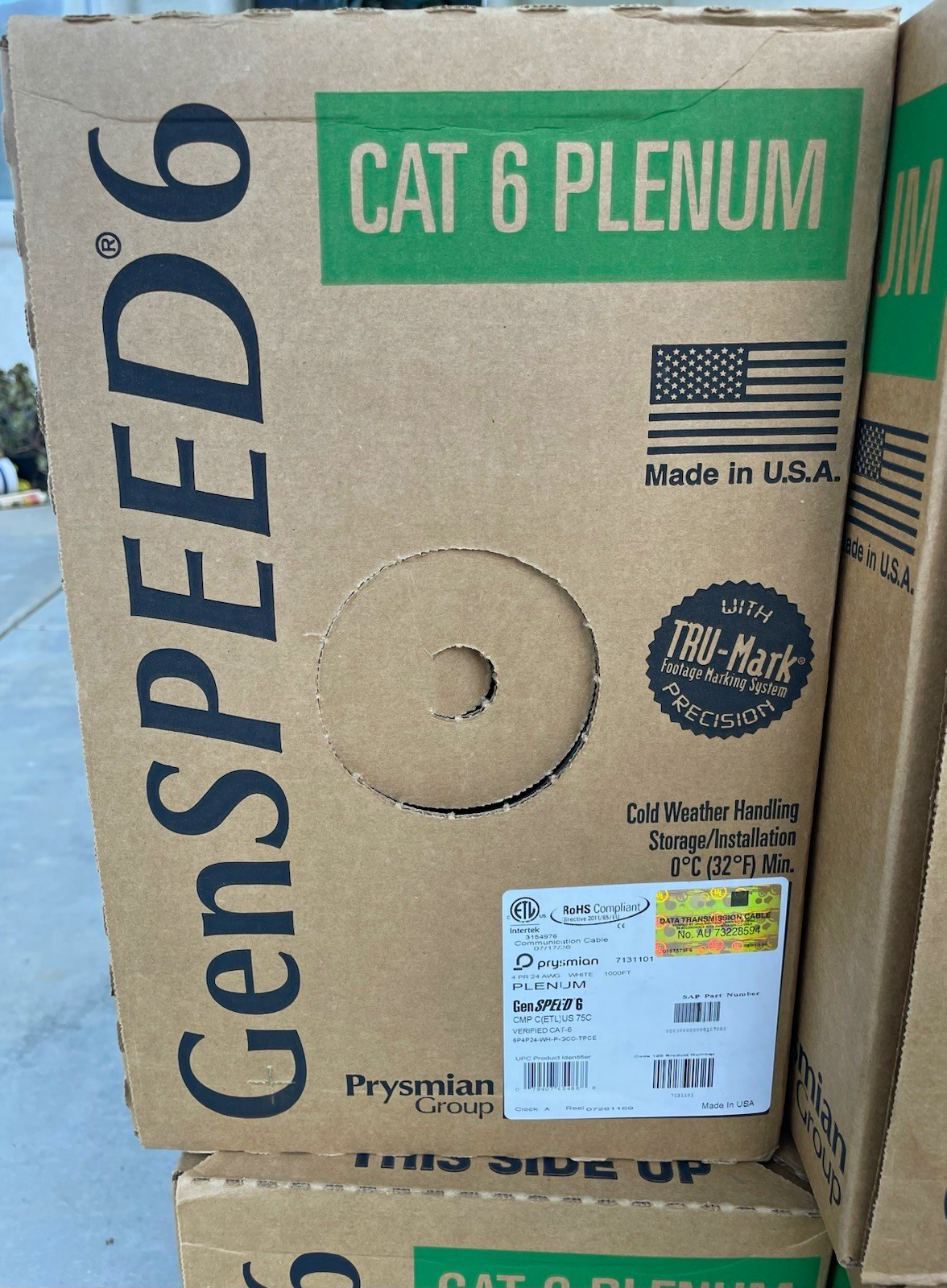 GenSPEED Cat 6 Plenum Ethernet Cable 1000 ft White 7131101, USA, CMP