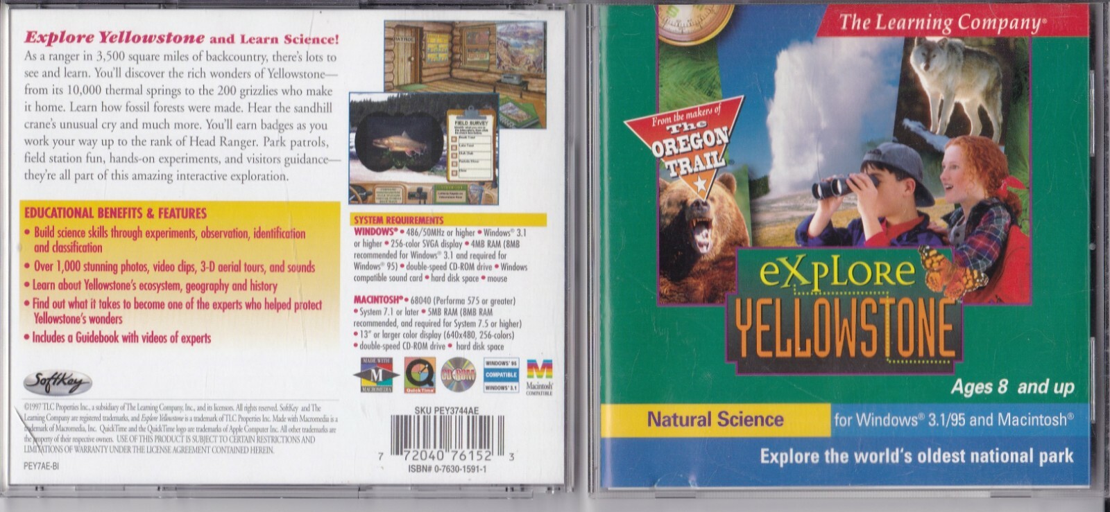 Vintage The Learning Company Explore Yellowstone(PC, 1997, Windows 3.1/95 & Mac)