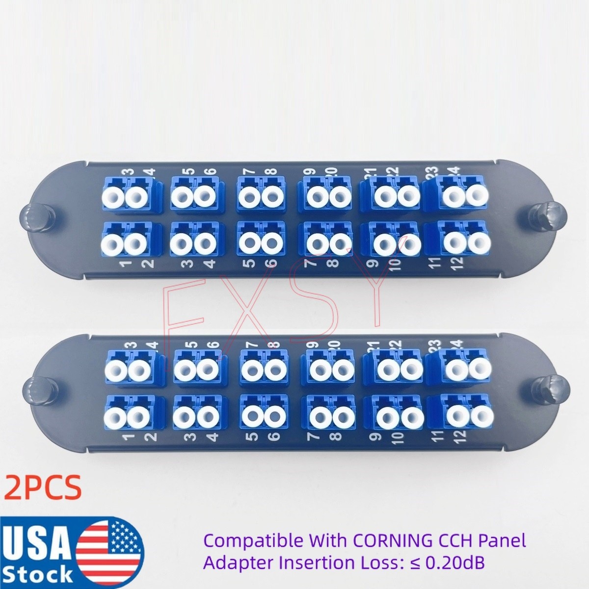 2Pcs Fiber Optical Adapter Panel 12 LC Duplex SM Compatible CORNING CCH-CP24-A9