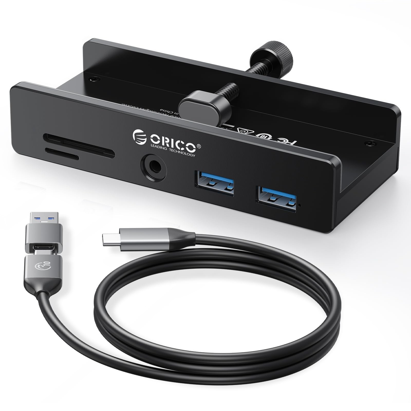 USB Hub 3.0, Clamp USB Hub with Extra Power Port, Aluminum USB C Adapter with...
