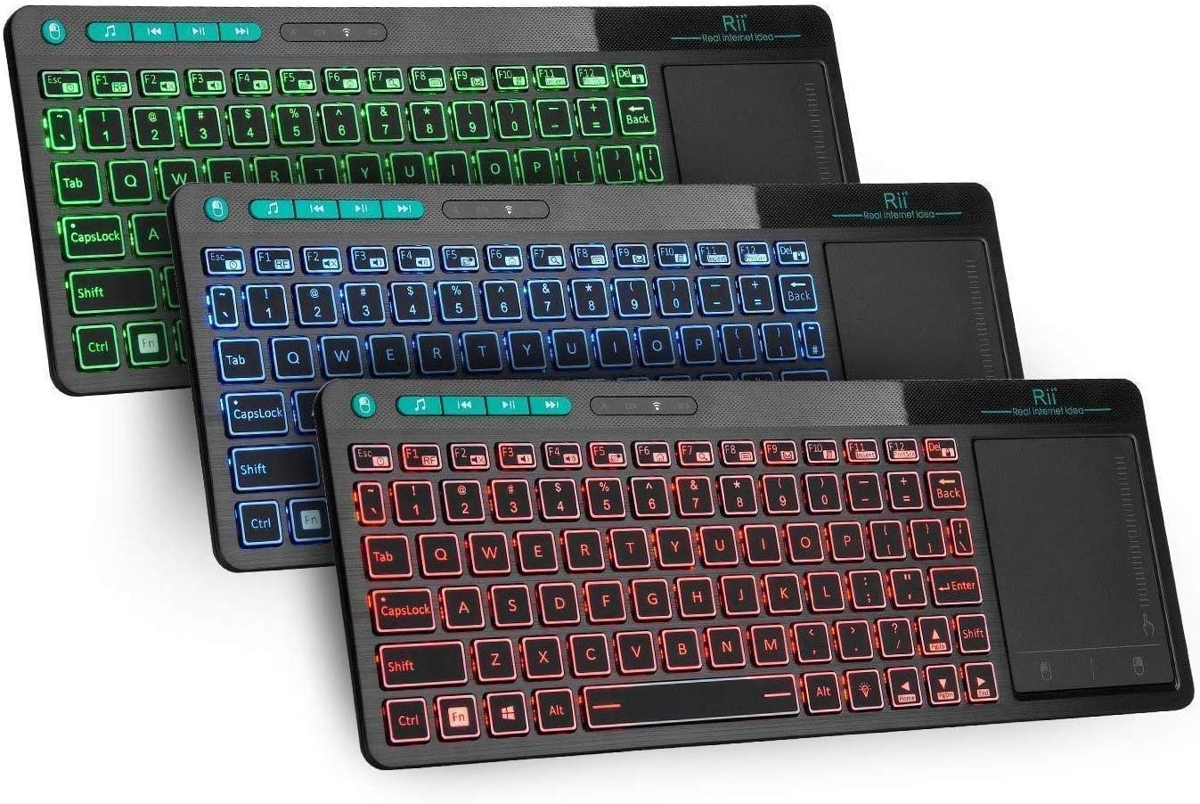 Rii K18 plus Wireless 3-LED Color Backlit Multimedia Keyboard with Multi-Touch B