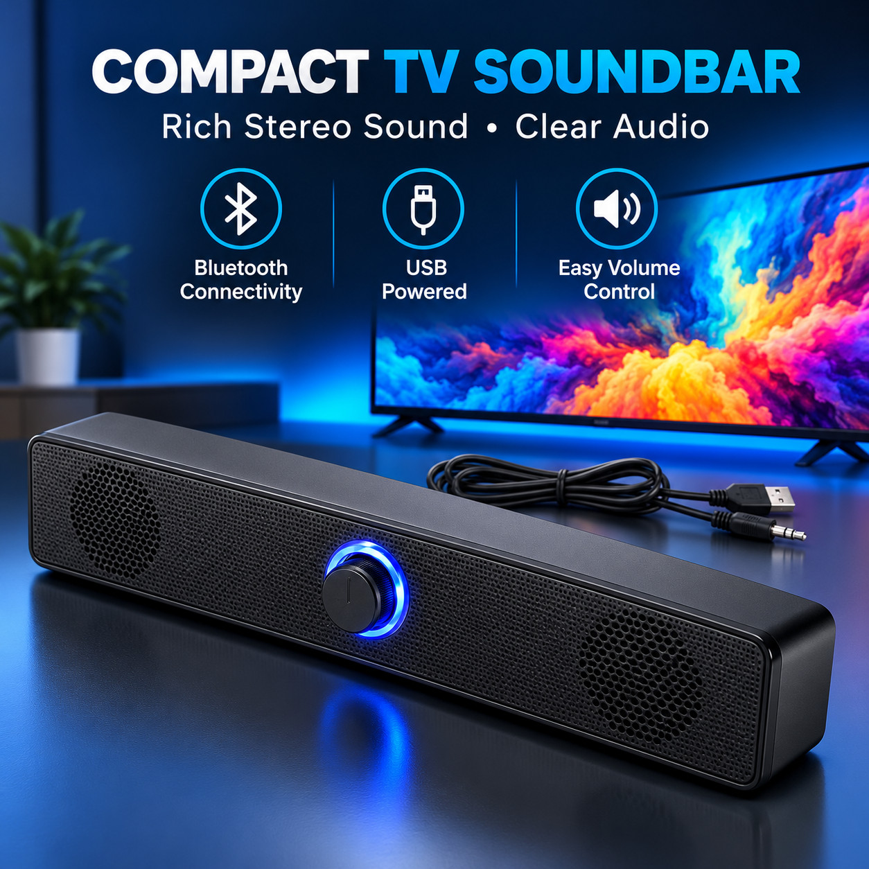 Stereo Bass Sound Computer Speakers 3.5mm USB Wired Soundbar for Desktop Laptop