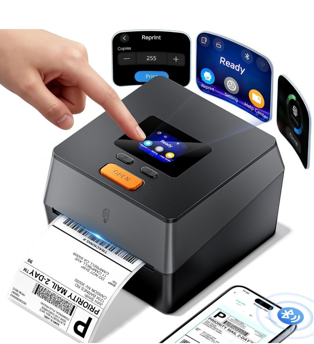 Phomemo Thermal Shipping Label Printer Touchable Screen 4x6 Bluetooth USB D420D