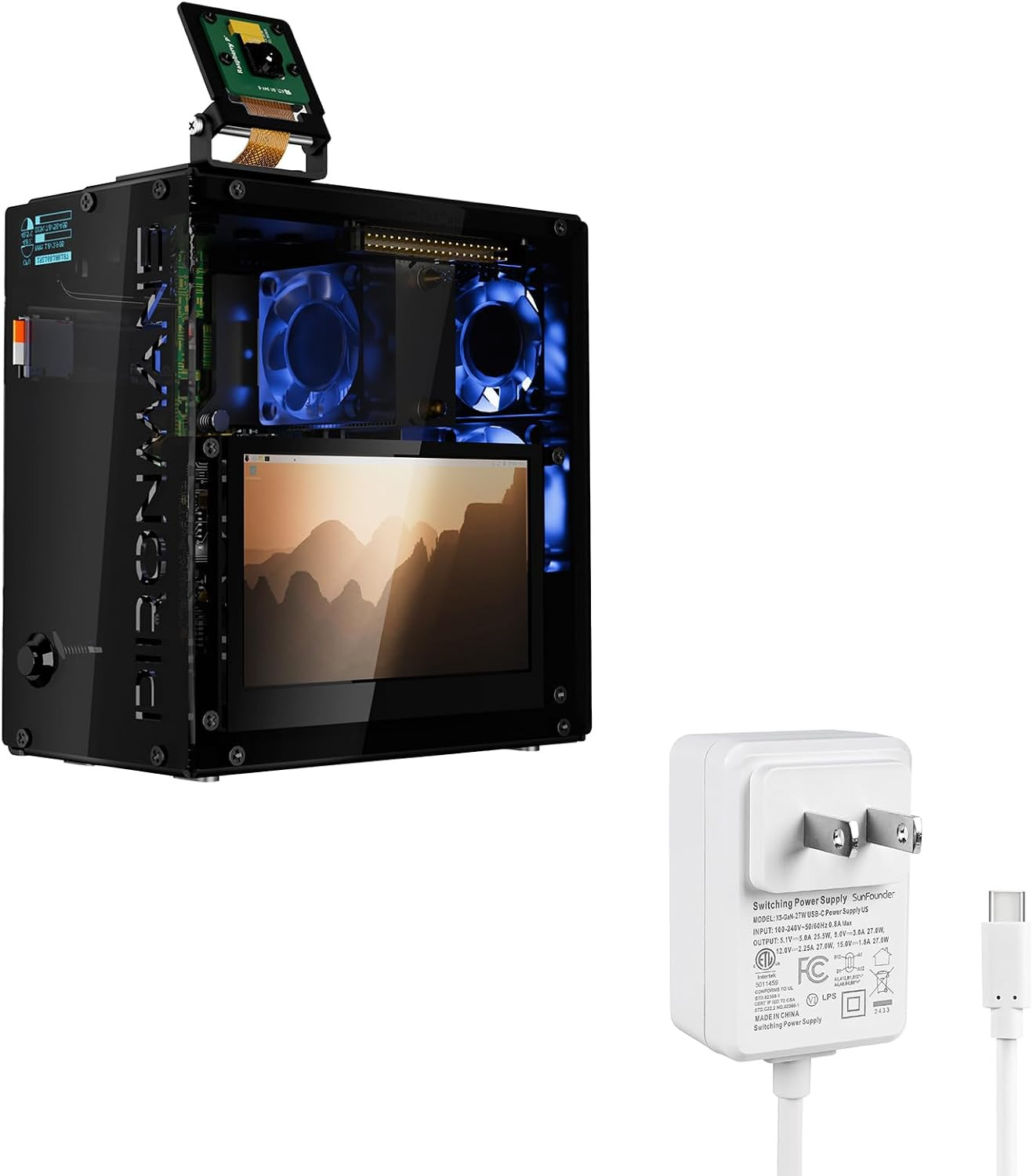 Pironman 5 Pro Max Mini PC Case with 4.3” Touch Screen for Raspberry Pi 5 + 27W