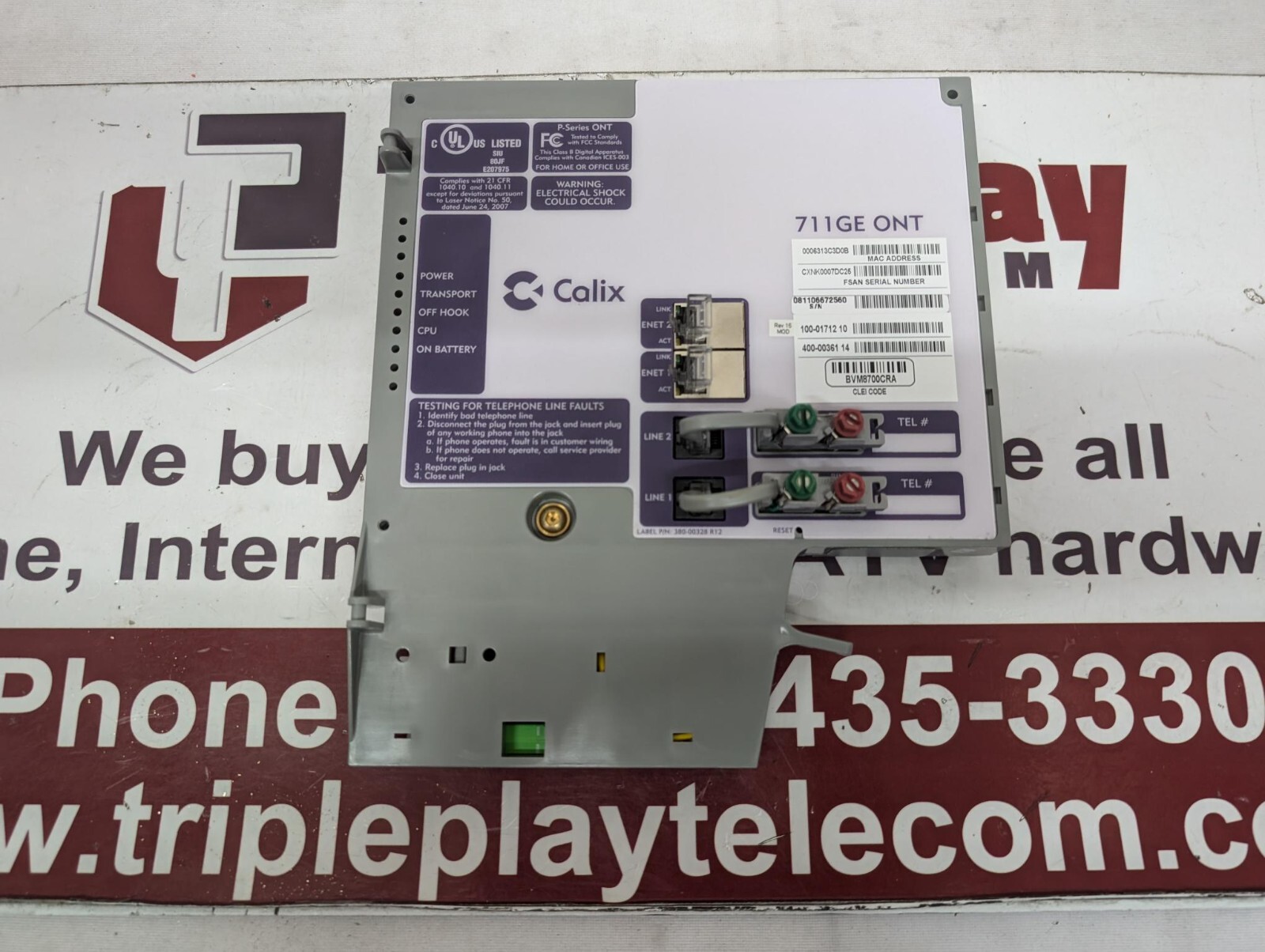 Calix 100-01712  711GE ONT Optical Network Terminal Module - Tested w/ pwr plug