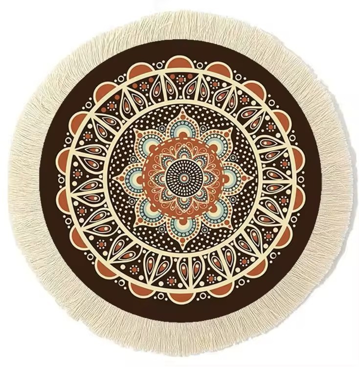 Oriental Rug Style 9” Round Mouse Pad W/Fringe For Gaming or Office