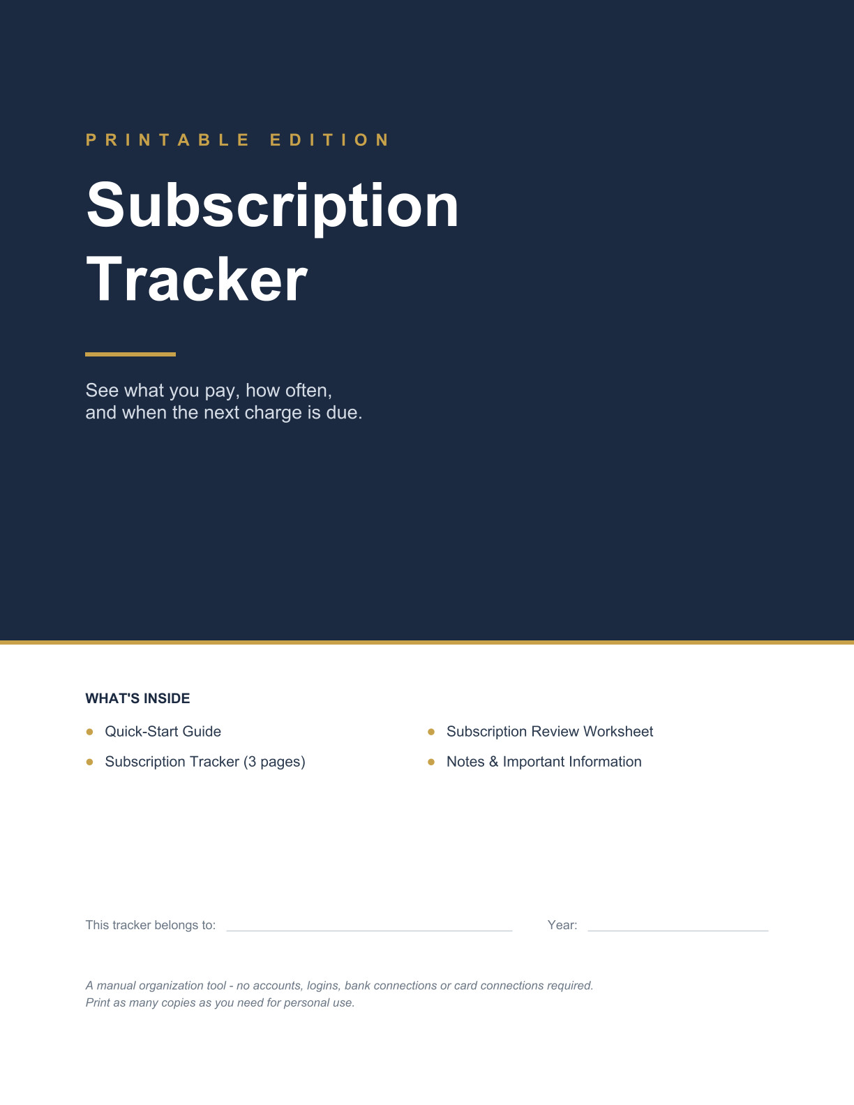 Subscription Tracker Excel PDF Digital