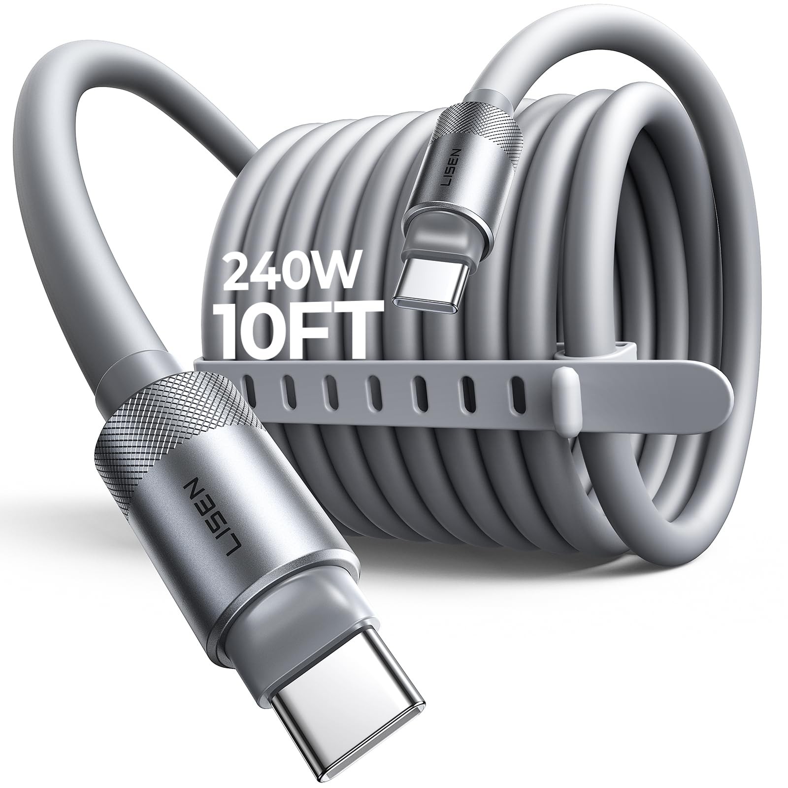 LISEN 10FT USB C Cable Fast Charging Chubby 240W C to C 10FT, Grey
