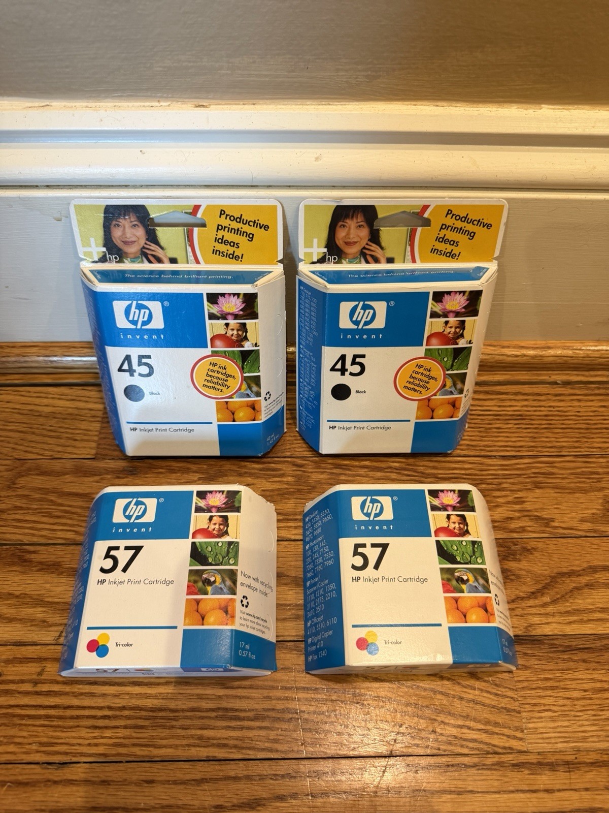 LOT Of HP Invent 45 And 57 Inkjet Print Cartridges Black Noire Genuine. 2 Each