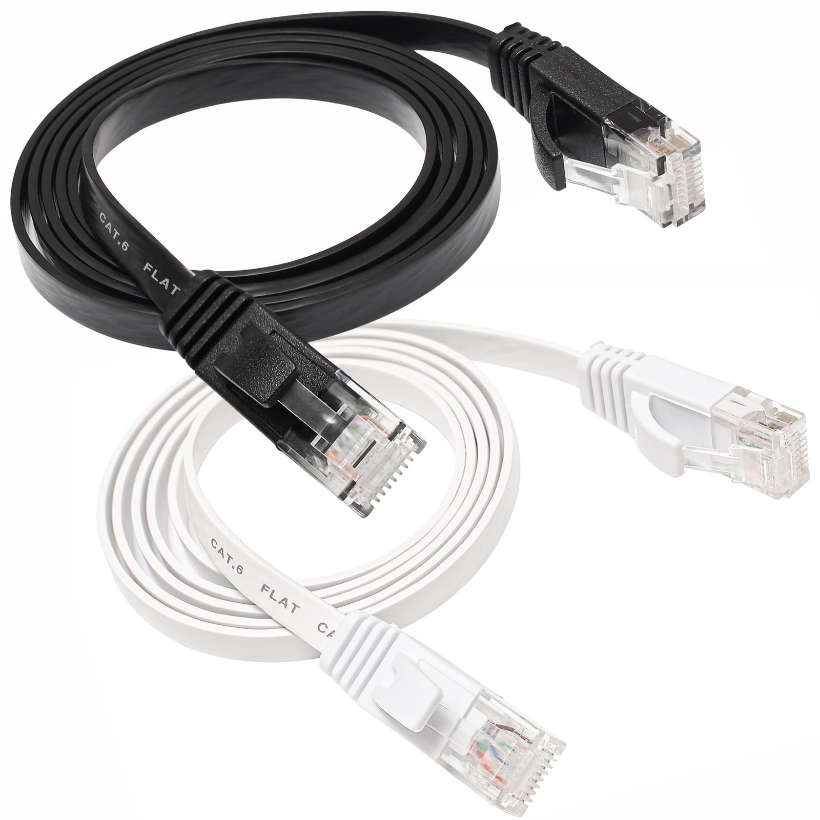 2 PCS 3 FT Ethernet Cable Cat 6 LAN Flat Net Faster Cat5e/Cat5 Slim RJ45 Black