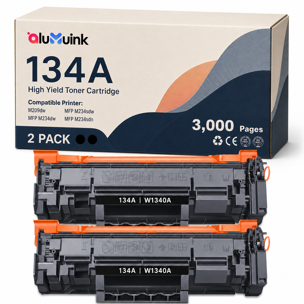 2PK Toner for  134A  with Chip - Works with LaserJet M209dw, M209d M234sdw