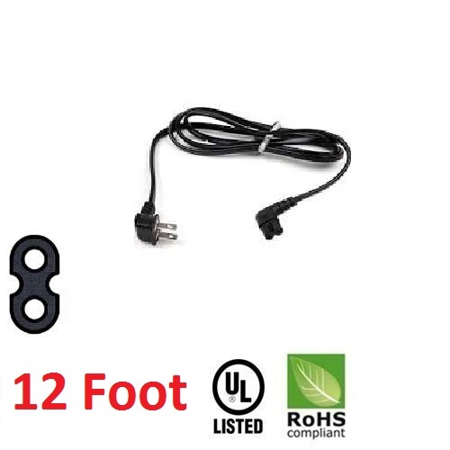 12ft POWER CORD 2 PRONG pin 90° RIGHT ANGLE ROUND END figure 8 For Samsung TV 