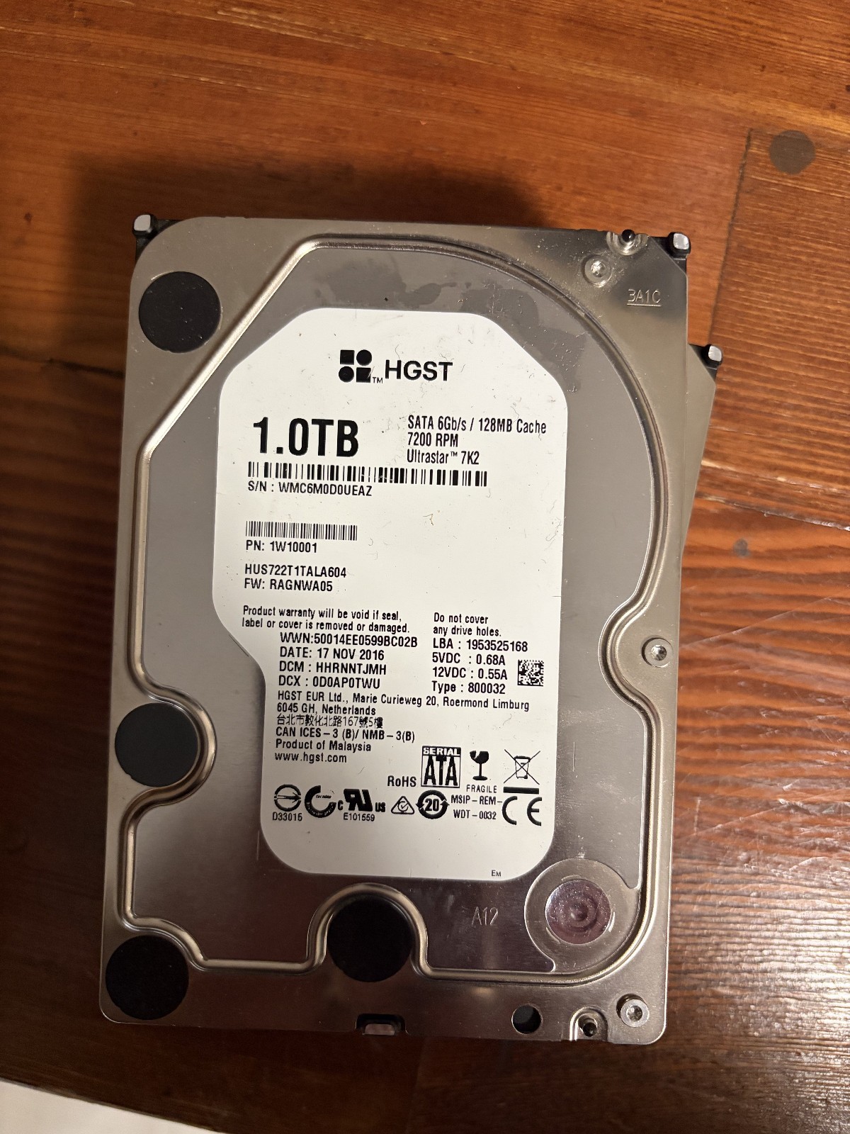 HGST Enterprise-Grade  1TB 3.5" 6Gb/s 128MB 7.2K RPM SATA HDD HUS722T1TALA604