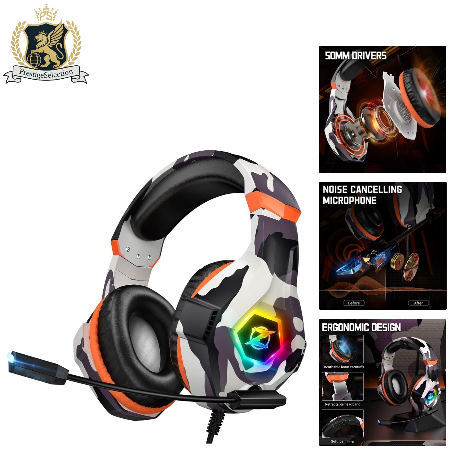 Professional 7.1 Surround Sound Gaming Headset with Noise Isolation & RGB Lights