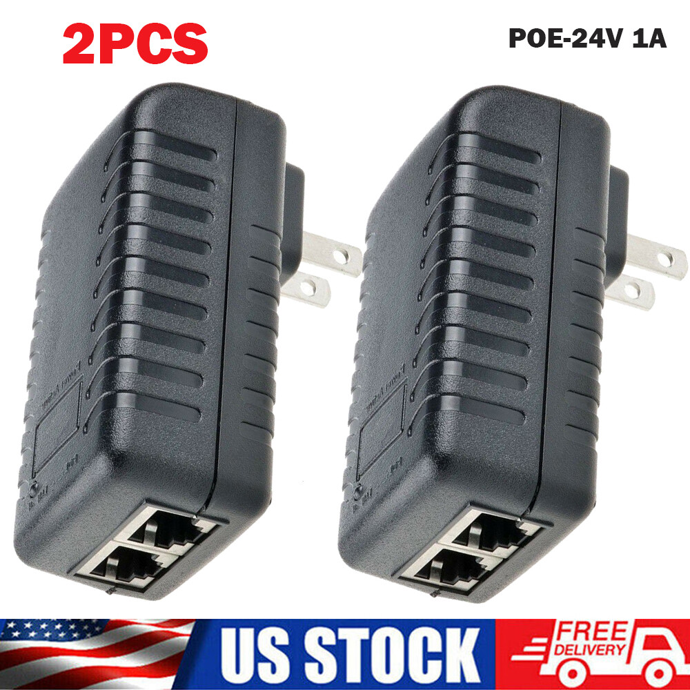 2Pcs POE Injector 24V 1A Wall Plug Ethernet Adapter IP Phone Camera Power Supply
