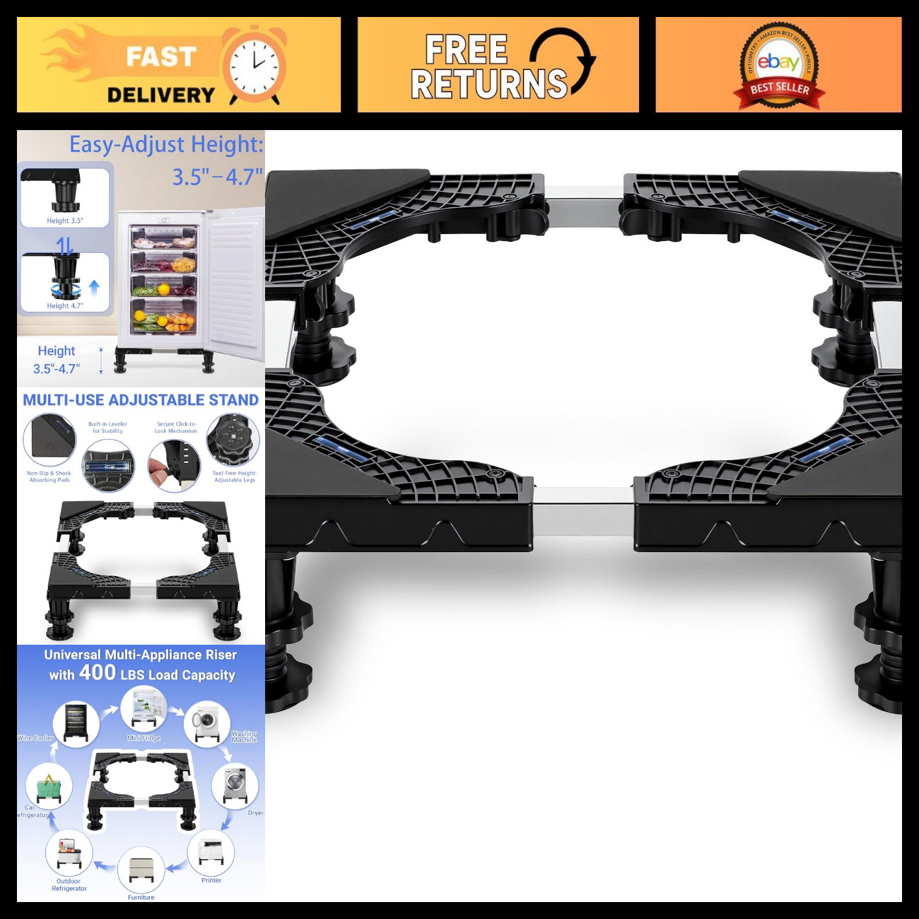 Adjustable Mini Fridge Stand Riser, Space-Saving Base for Small Refrigerators