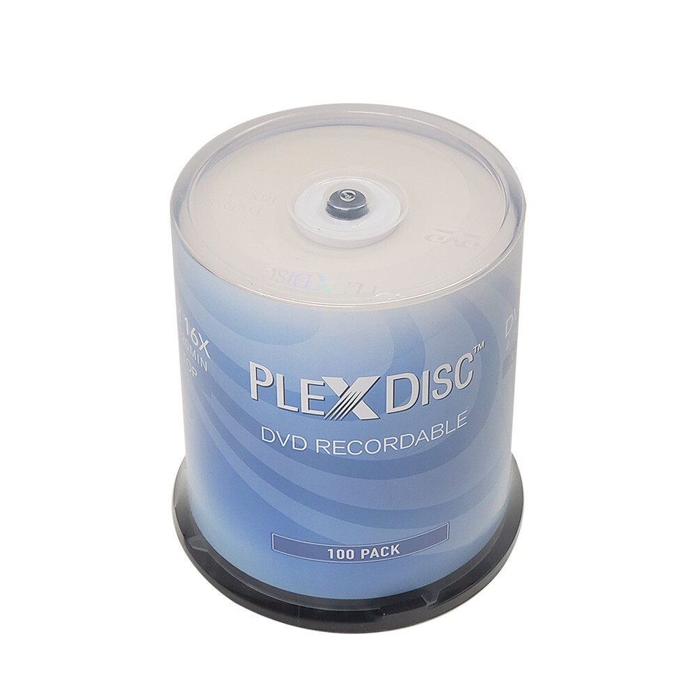100 PC PlexDisc 16X 4.7 GB DVD-R Logo Top Disc Media Cake Box FFP 632-815-BX