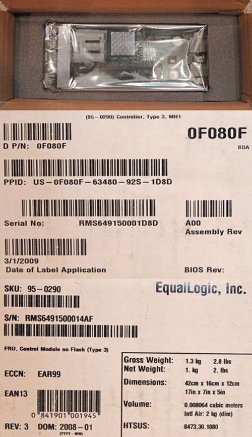 EQUALLOGIC DELL CONTROL MODULE NO FLASH TYPE 3 0F080F 95-0290 NEW