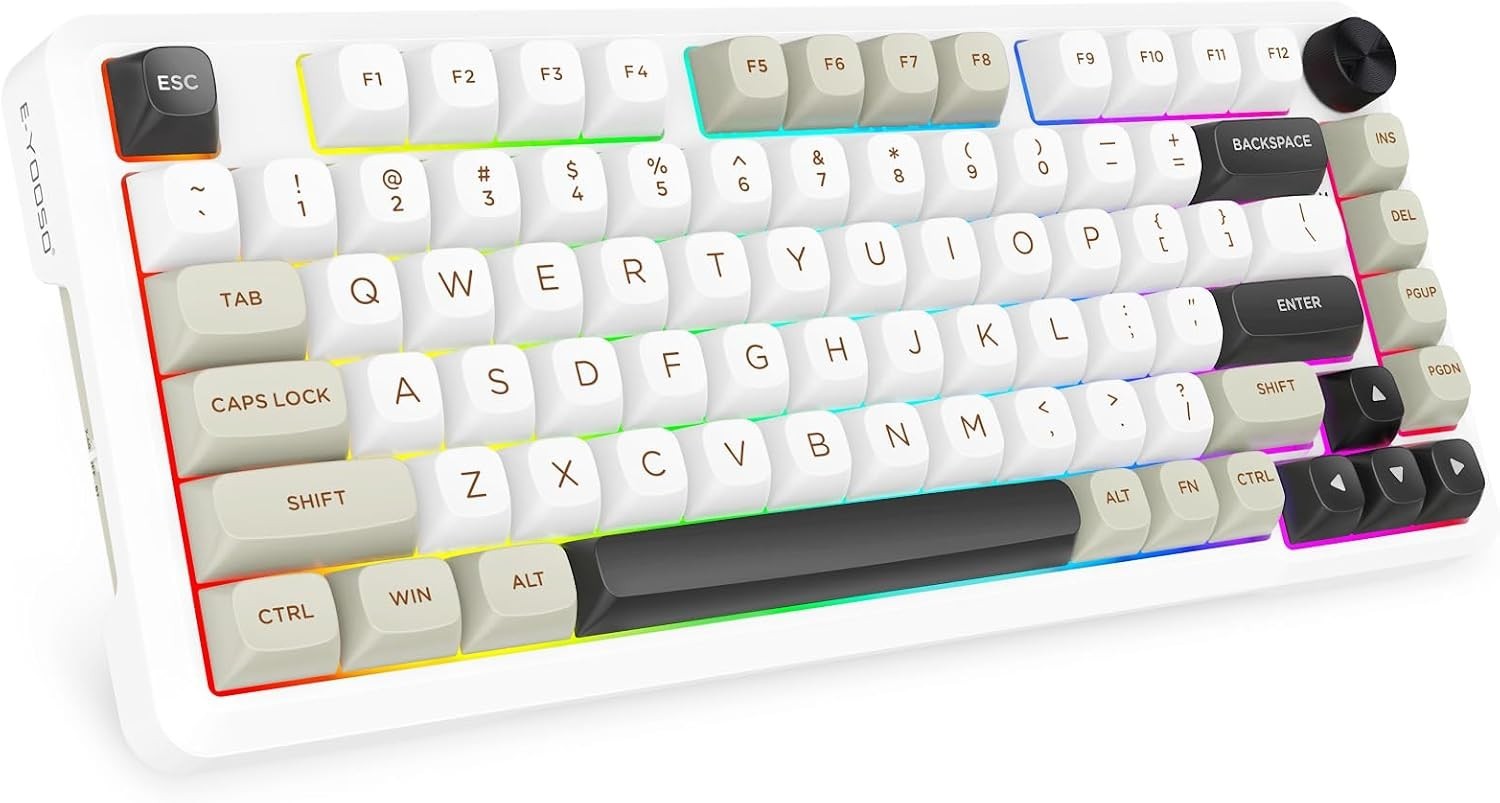 E-YOOSO 75% Wireless Mechanical Gaming Keyboard, Creamy Sound, White Gray T48-05