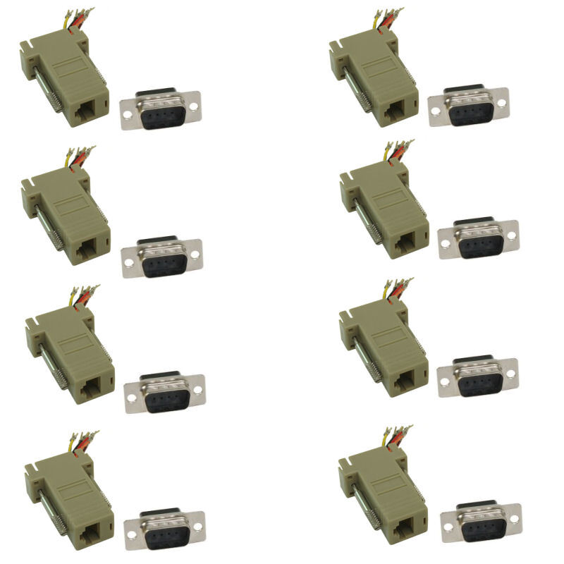 8x DB9 9-Pin RS232 Serial Port Male to RJ45 8P8C Network Modular Adapter Ivory
