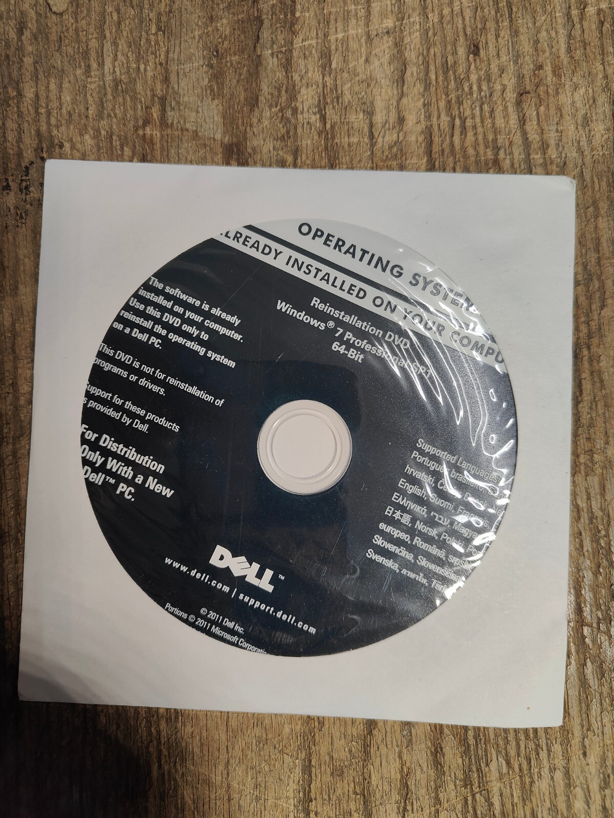 New DELL Windows 7 Professional 64 Bit SP1 Reinstallation DVD Disk NEW