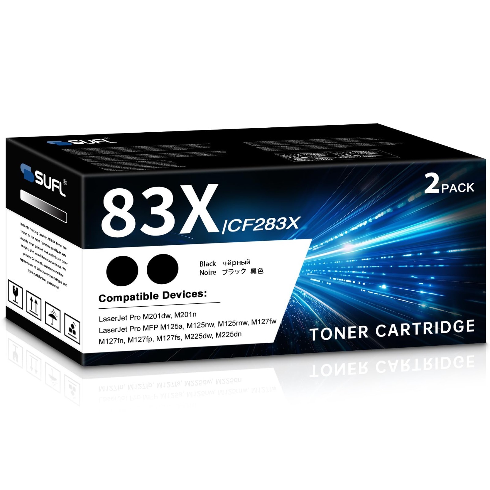 High Yield Black Toner Cartridge 2-Pack, Compatible with CF283X, 83X, Laser Prin