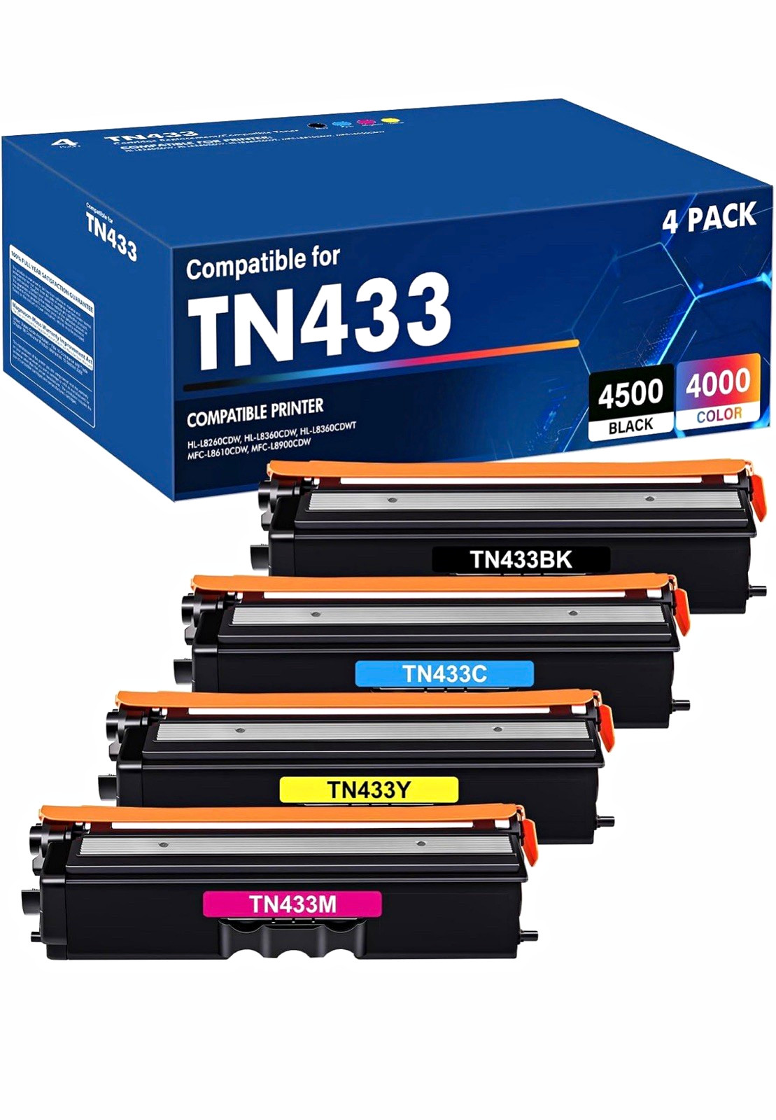 TN433 Compatible Laser Toner 4-Pack CMYK for Brother HL-L8360CDW L8260CDW