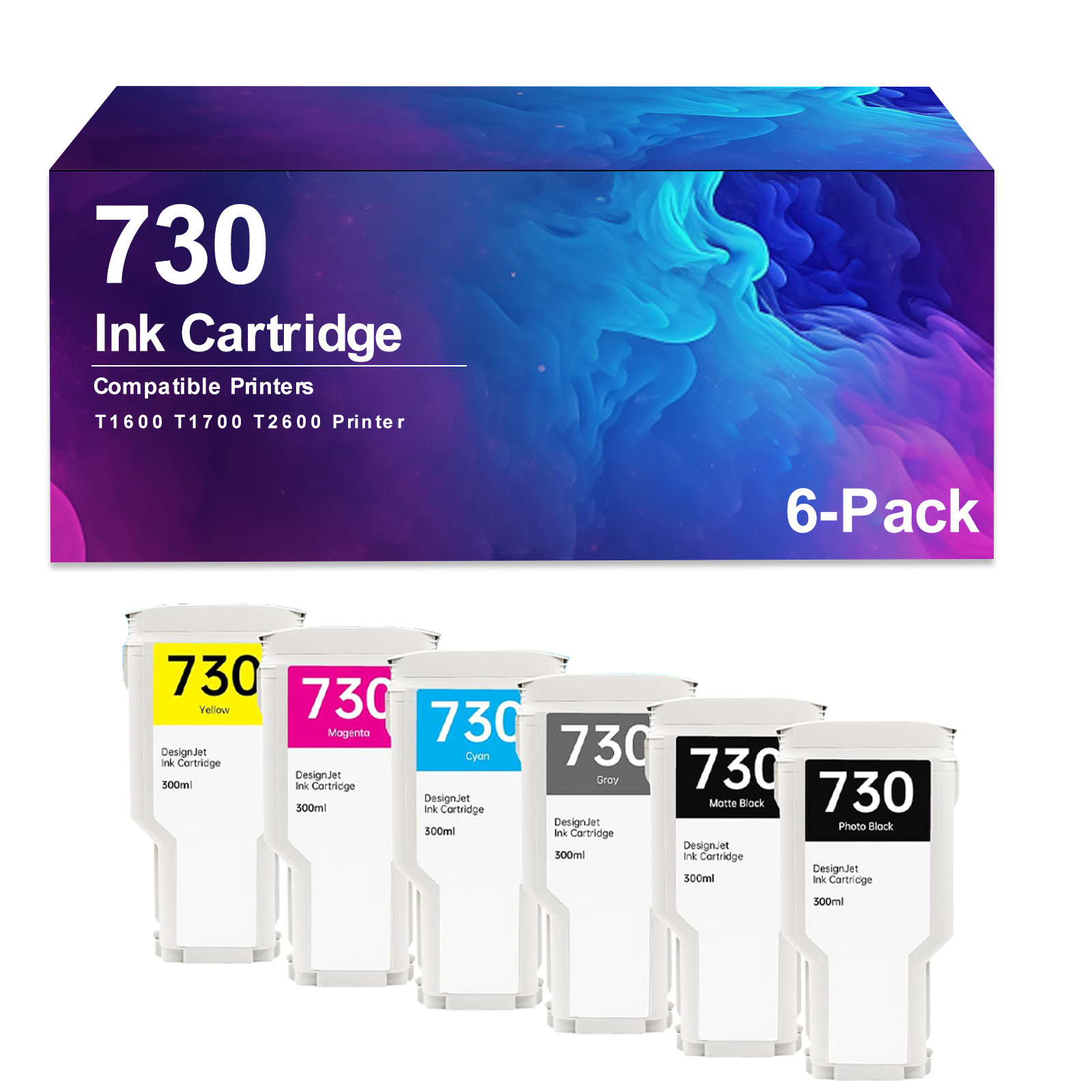 730 Photo Ink Cartridge 6 Pack for 730 Ink Cartridge Use for T1600 T1700
