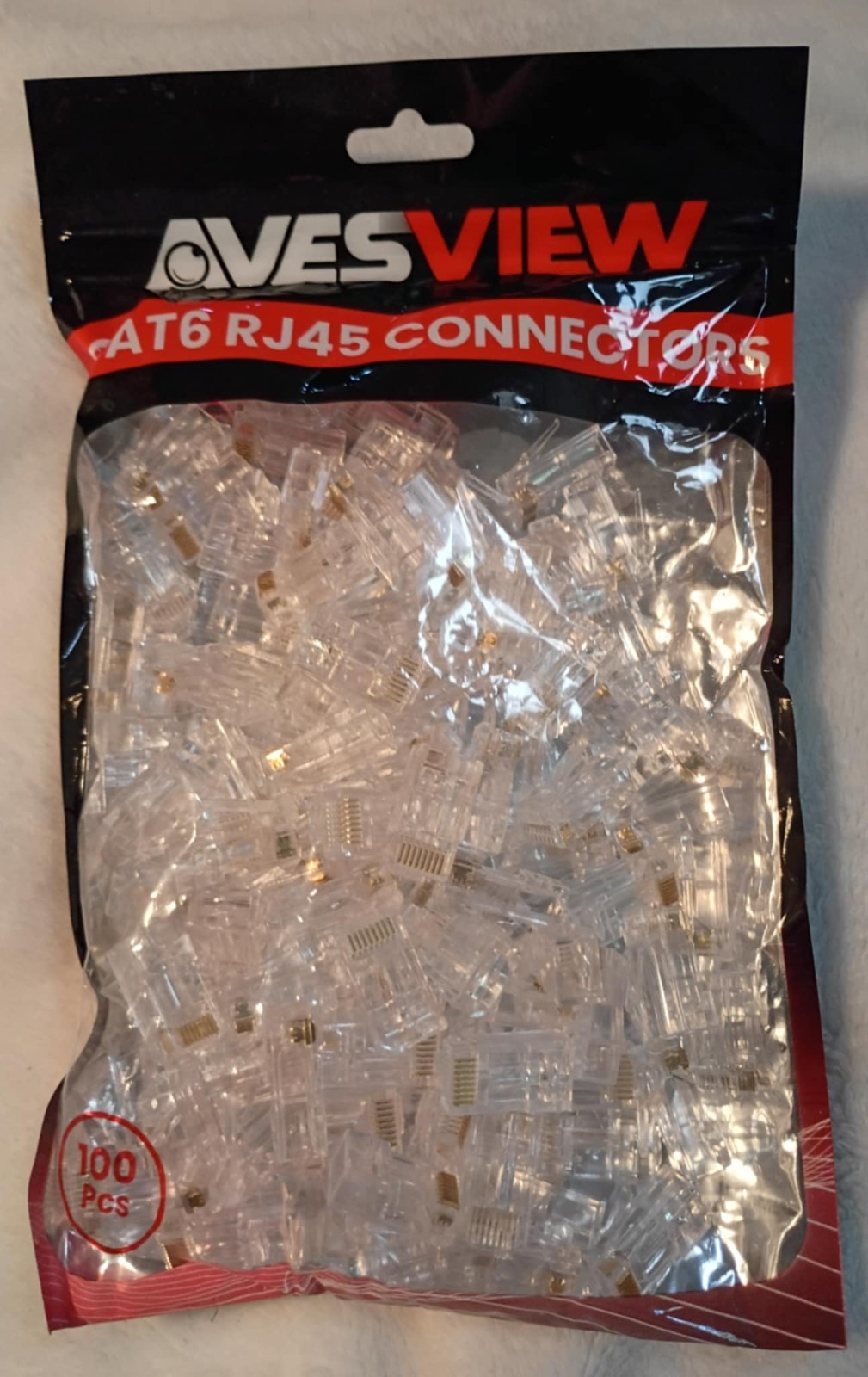 100 pack CAT 6 RJ45 AvesView Ethernet Connectors Pass Through