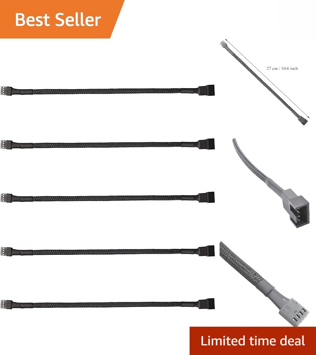 Durable 4-Pin PWM Fan Extension Cable Set - 10.6” Braided Design for Clean Setup