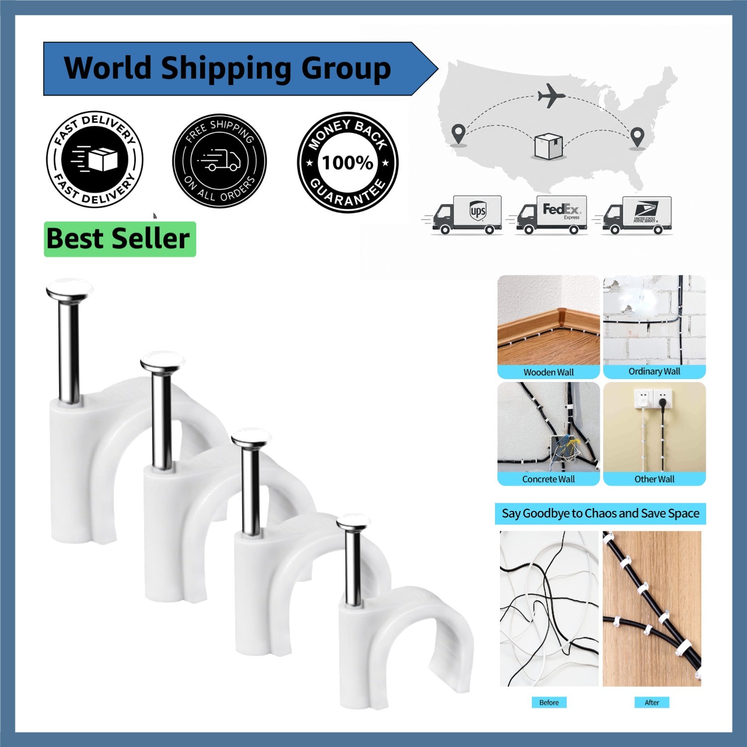 Durable White Cable Nails Clips - 400 Pcs for Easy Indoor-Outdoor Installation