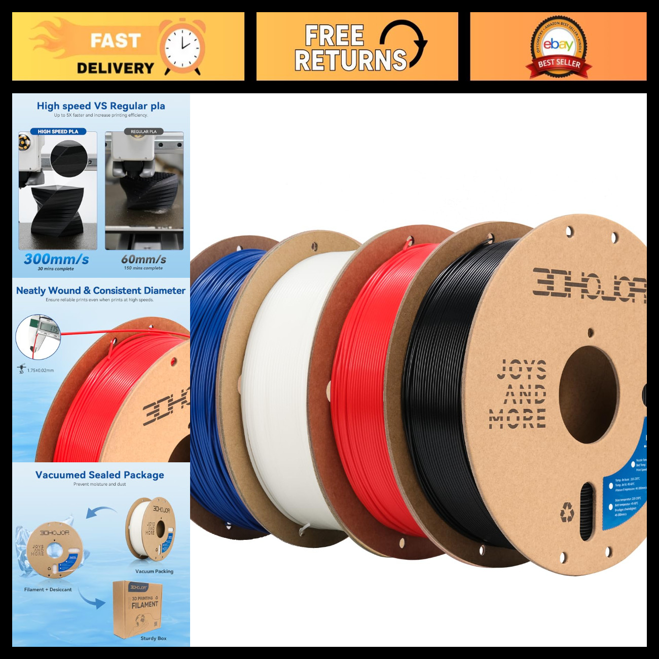 1.75mm PLA 3D Printer Filament 1kg - Fast Printing, Dimensional Accuracy +/- 0.0