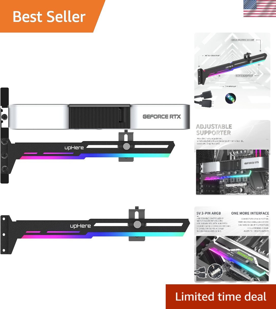Addressable RGB GPU Holder - Adjustable Length with Durable Iron Structure